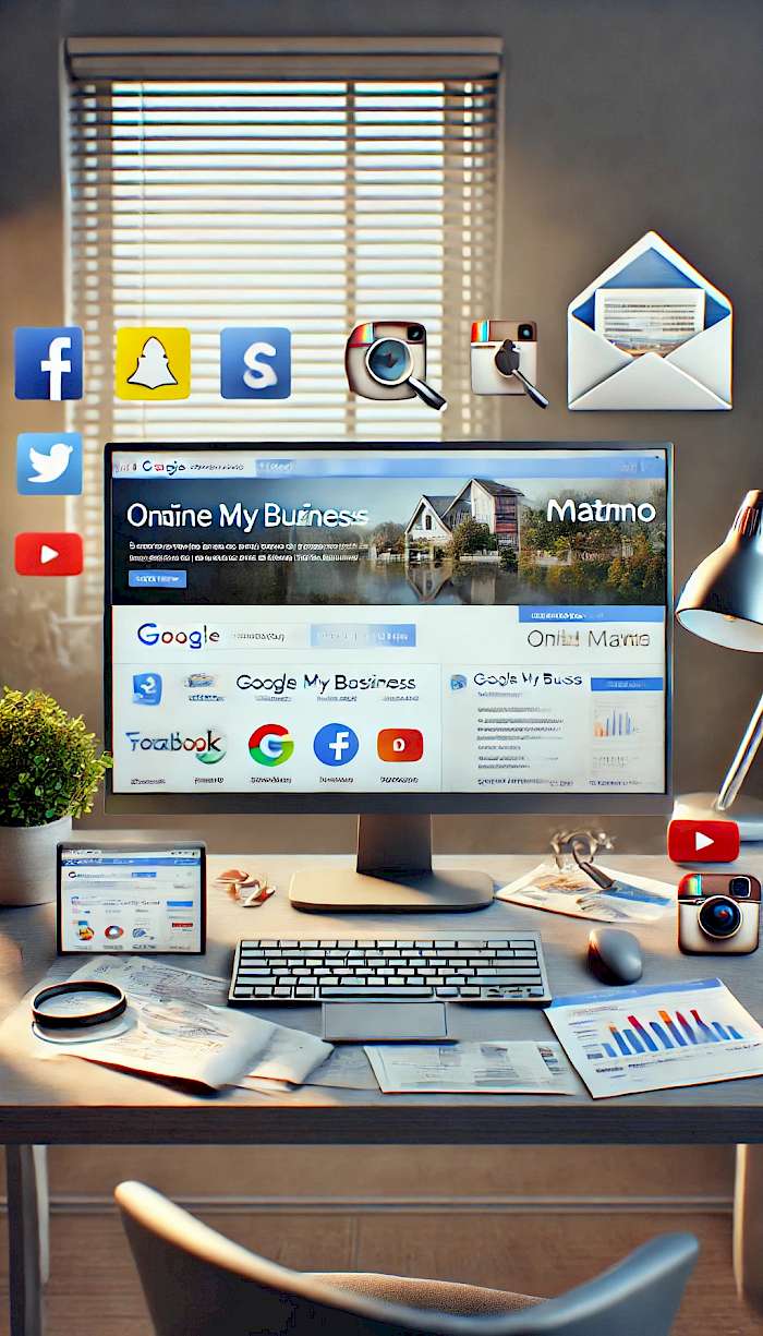 Symbolbild von Dall-E für Online-Marketing mit der Vorgabe der im Text aufgeführten Elemente
