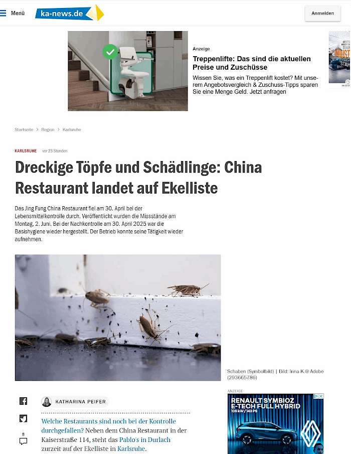 2025-06-03 Screenshot von ka-news.de des Beitrags - Dreckige Töpfe und Schädlinge