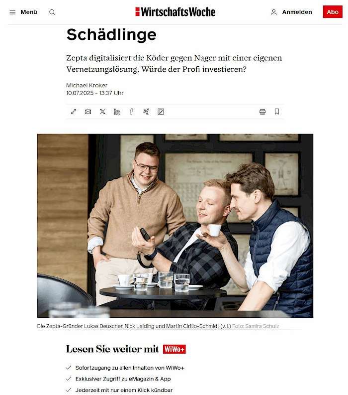 2025-07-11 Screenshot von wiwo.de des Beitrages - Zepta ist das Start-up der Woche