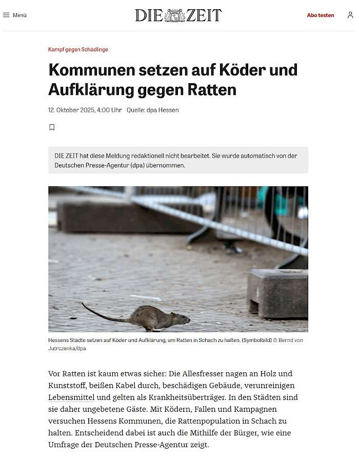 2025-10-28 Screenshot von zeit.de des Beitrags - Kommunen setzen auf Köder und Aufklärung gegen Ratten